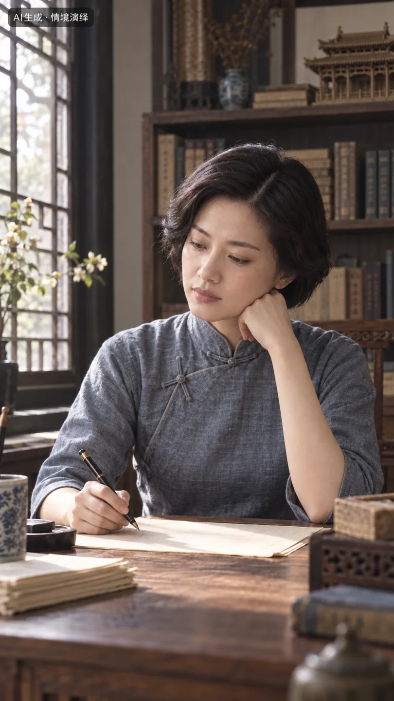 林徽因提笔写作的情景演绎