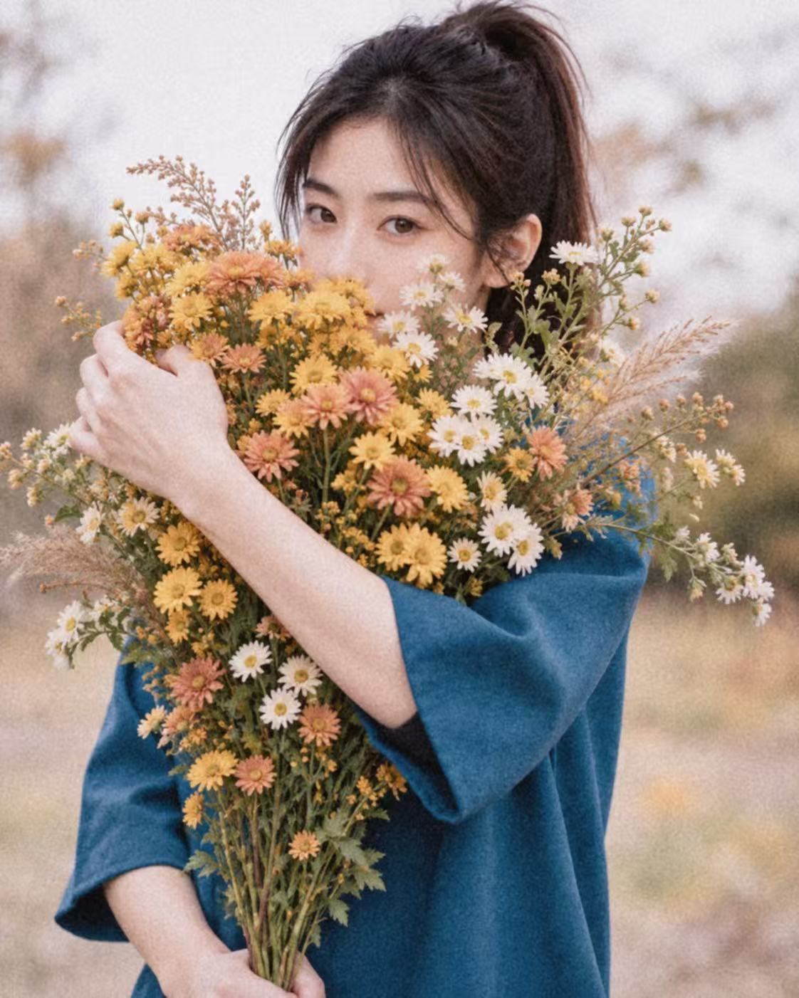 缇薇雅抱着一束花